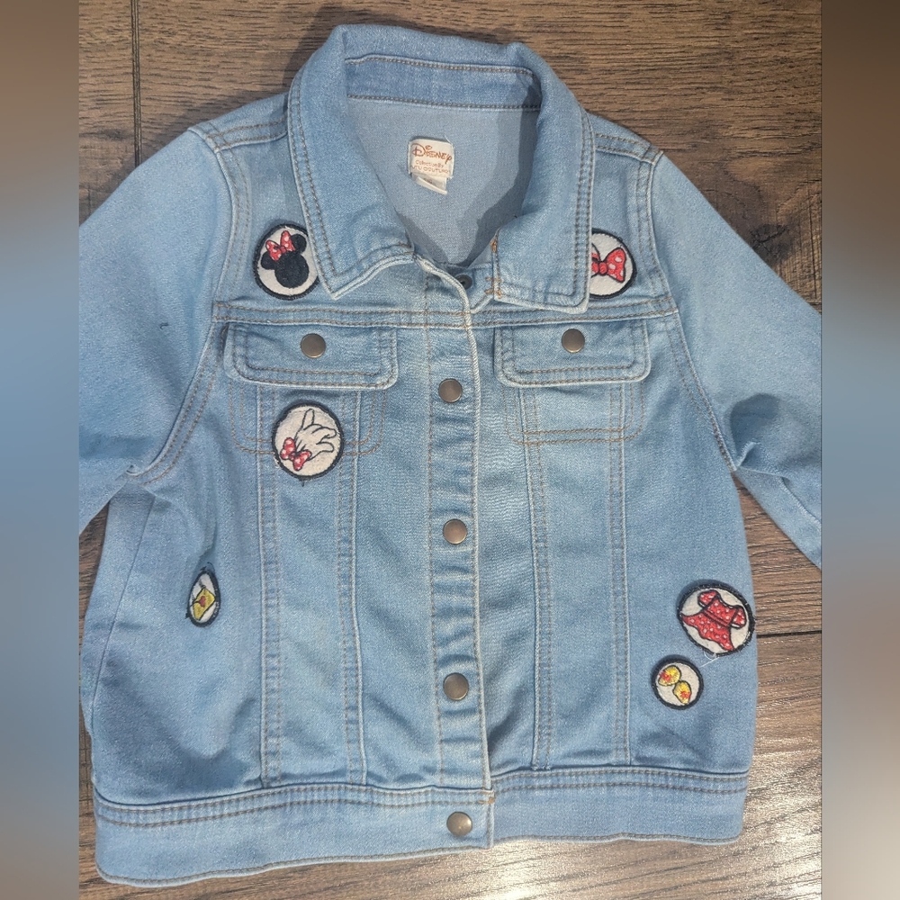 Disney Tutu Couture Girls Light Wash Denim Jacket Minnie Mouse Patches Size 5/6